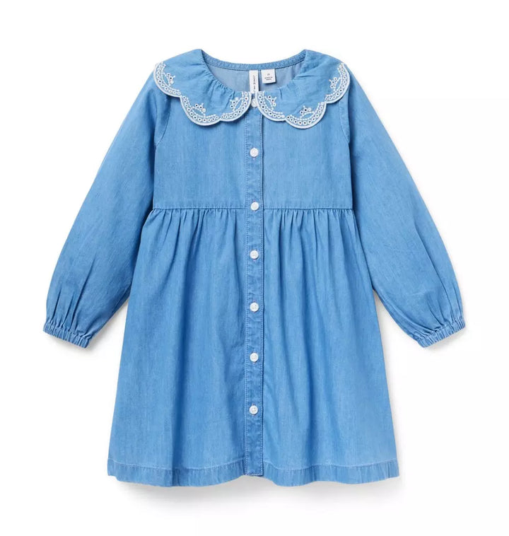 JANIE & JACK NIÑA VESTIDO EMBROIDERED COLLAR M/L DENIM