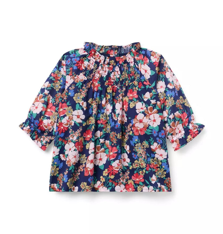 JANIE & JACK NIÑA BLUSA FLORAL RUFFLE SMOCKED M/L MULTICOLOR