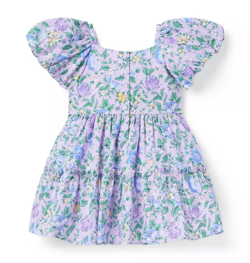 JANIE & JACK NIÑA VESTIDO FLORAL PUFF SLEEVE PURPLE