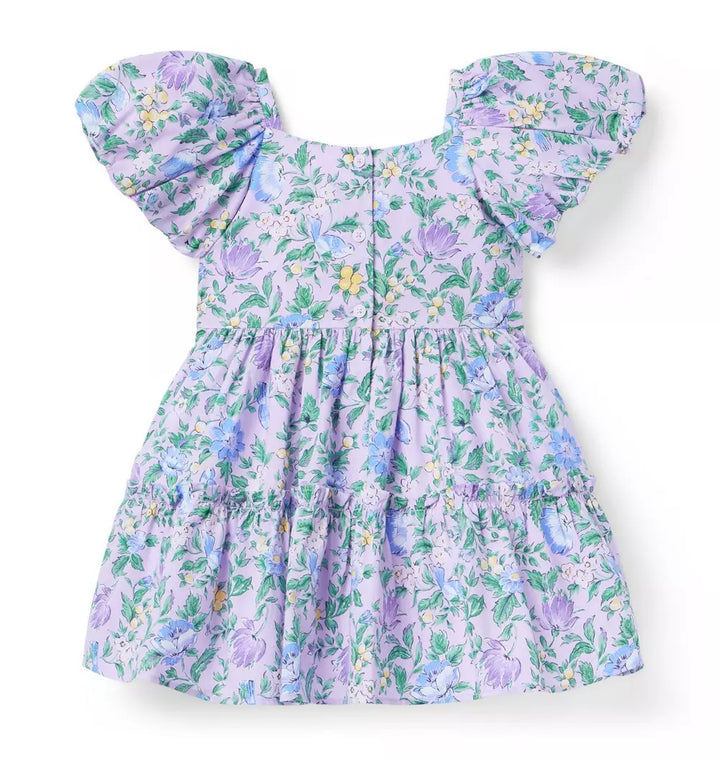 JANIE & JACK NIÑA VESTIDO FLORAL PUFF SLEEVE PURPLE