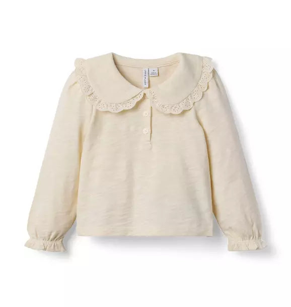 JANIE & JACK NIÑA BLUSA LACE COLLARED M/L IVORY