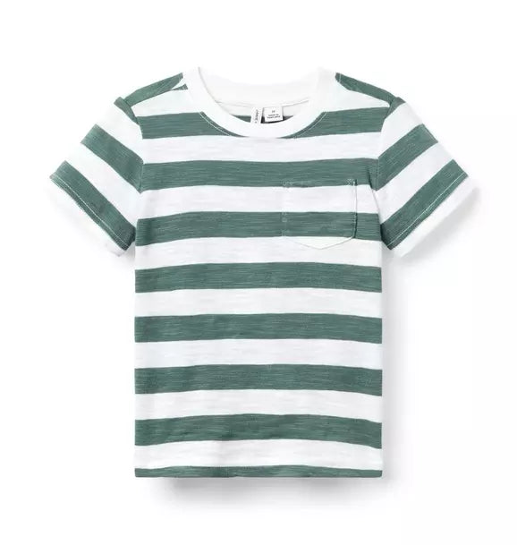 JANIE & JACK NIÑO TSHIRT STRIPED WHITE/OLIVE