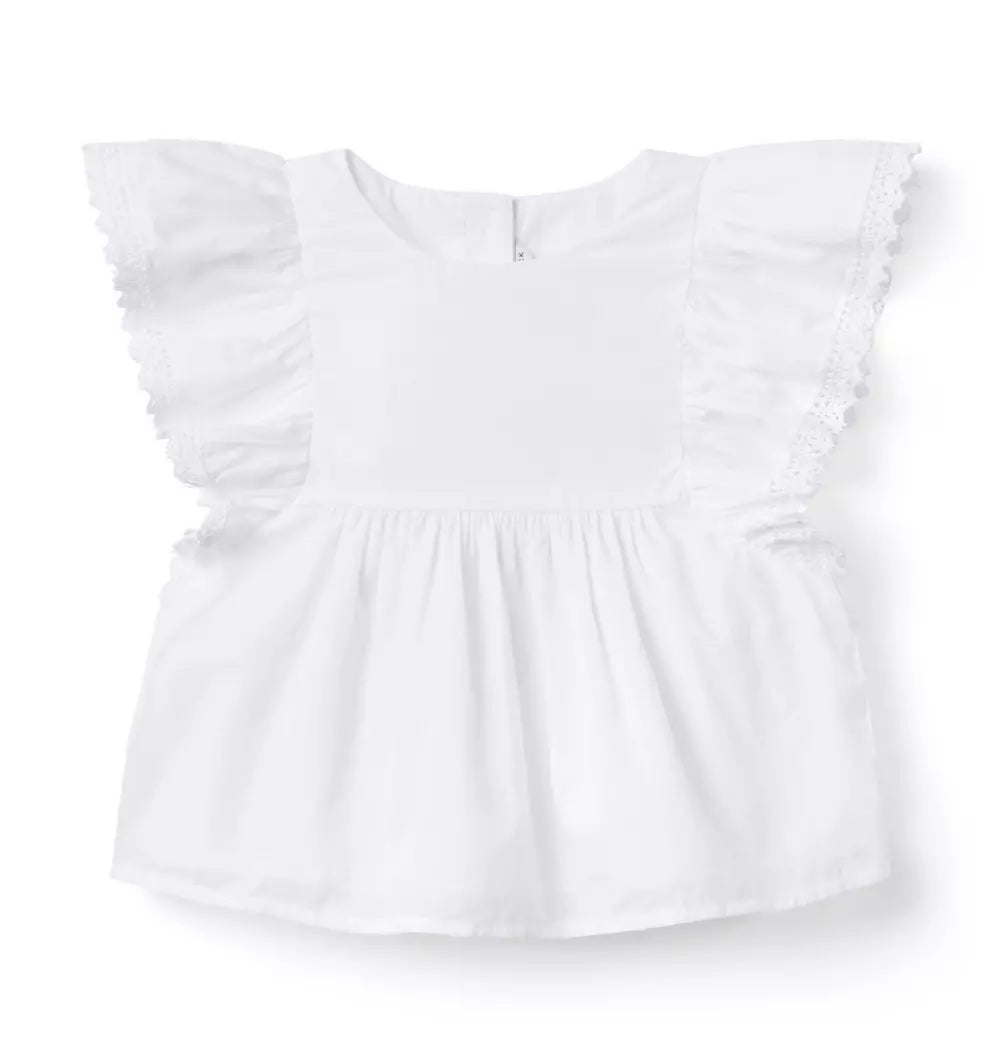 JANIE & JACK NIÑA BLUSA LACE TRIM FLUTTER SLEEVE