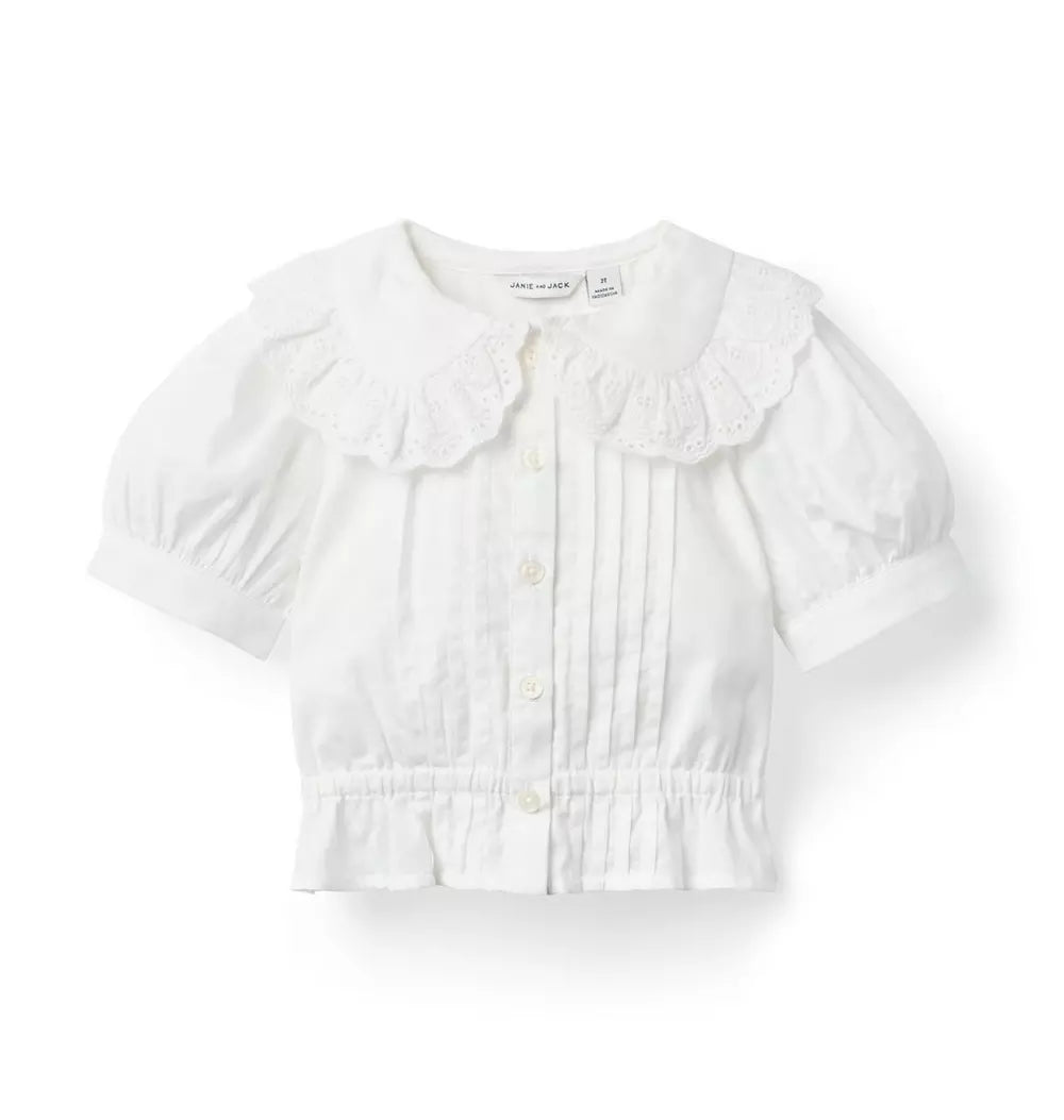 JANIE & JACK NIÑA BLUSA EYELET COLLAR PINTUCK