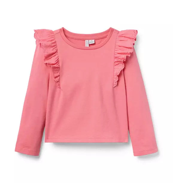 JANIE & JACK NIÑA TSHIRT EYELET RUFFLE M/L PINK