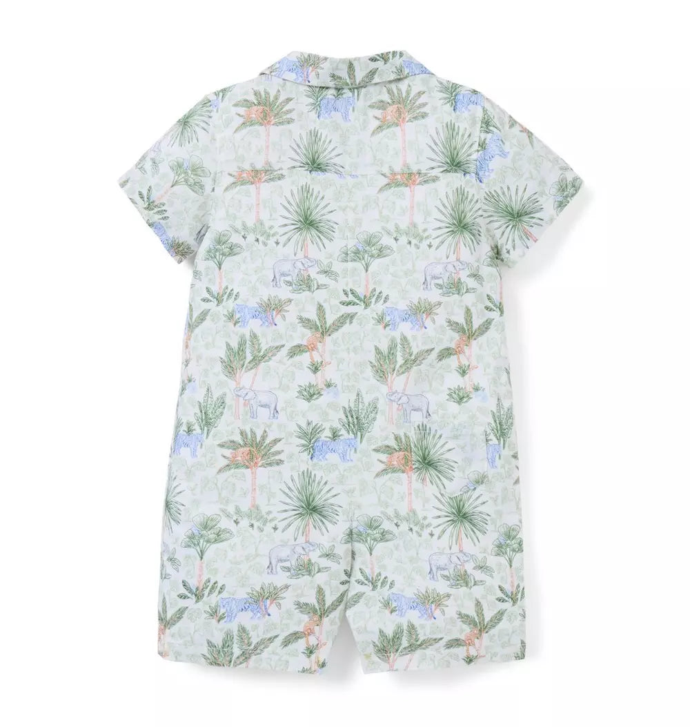 JANIE & JACK BEBE NIÑO ROMPER GREEN SAFARI TOILE