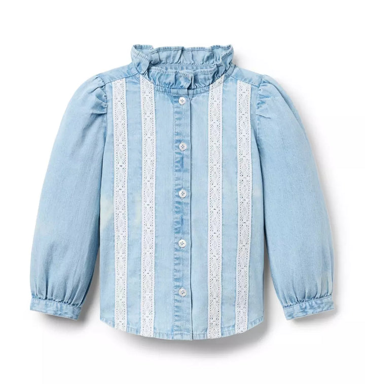 JANIE & JACK NIÑA CAMISA CHAMBRAY TRIM M/L LIGHT