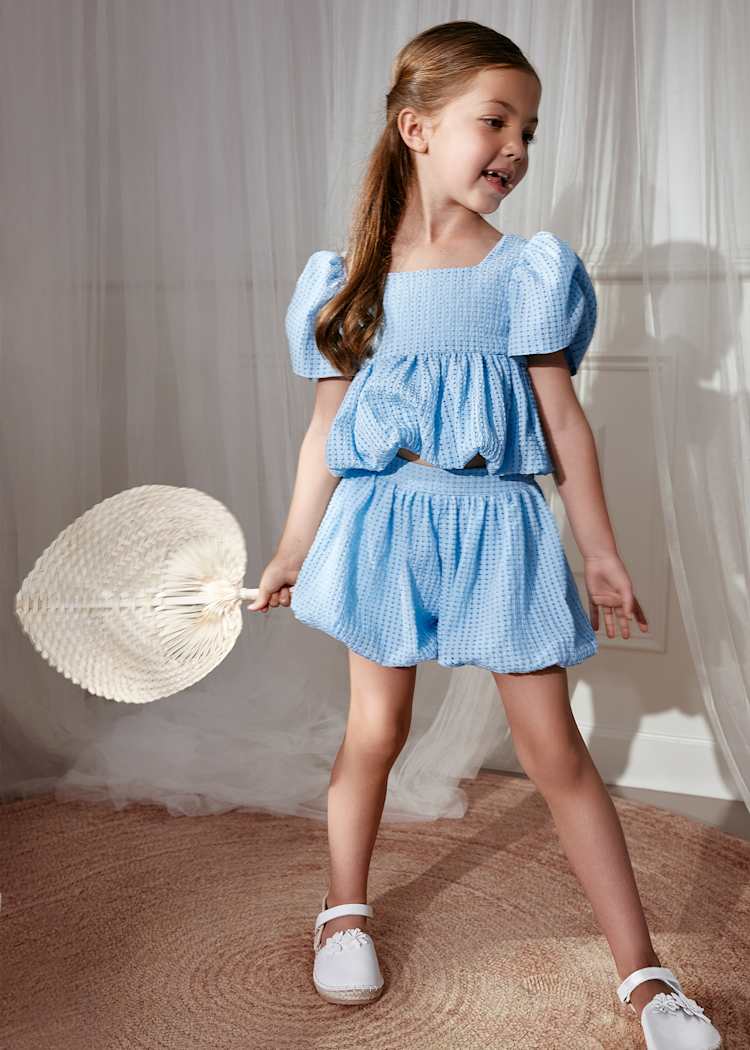 ABEL & LULA NIÑA CONJ. DE SHORT VICHY CELESTE