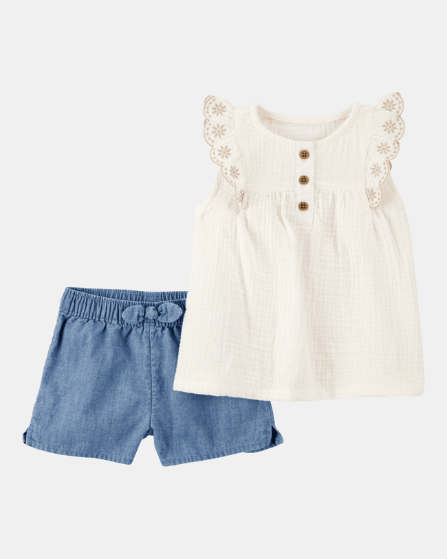 Carters Conjunto De Short Ivory Solid Chambray para Bebé Niña