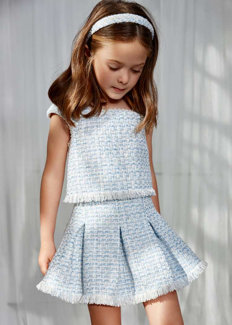 ABEL & LULA NIÑA CONJ. DE FALDA TWEED CELESTE