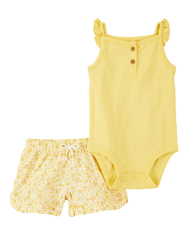 Carters Conjunto De Short Floral Yellow para Bebé Niña