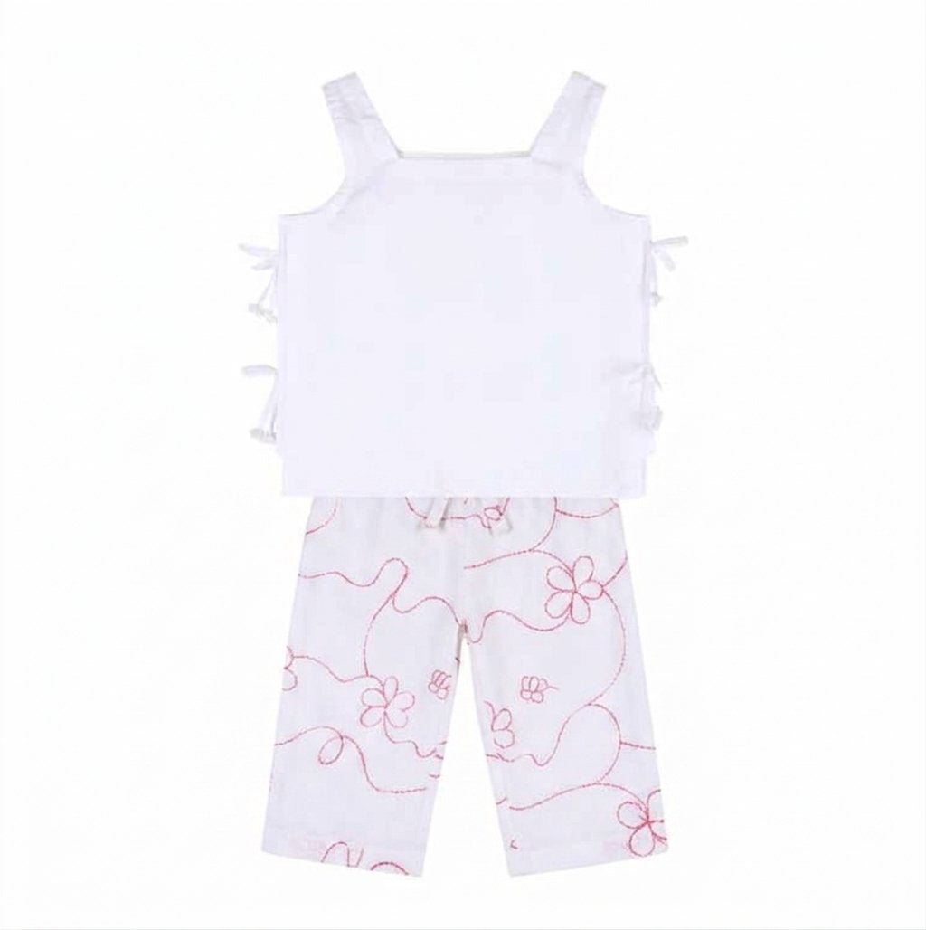 Piglo Conjunto Top Amarrado y Pantalón Jardín Blanco y Rojo para Niña