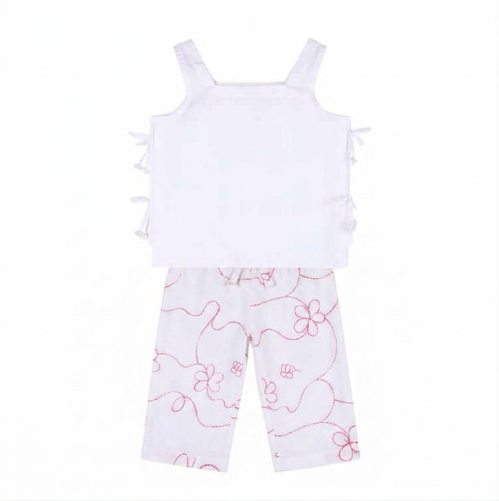 Piglo Conjunto Top Amarrado y Pantalón Jardín Blanco y Rojo para Niña