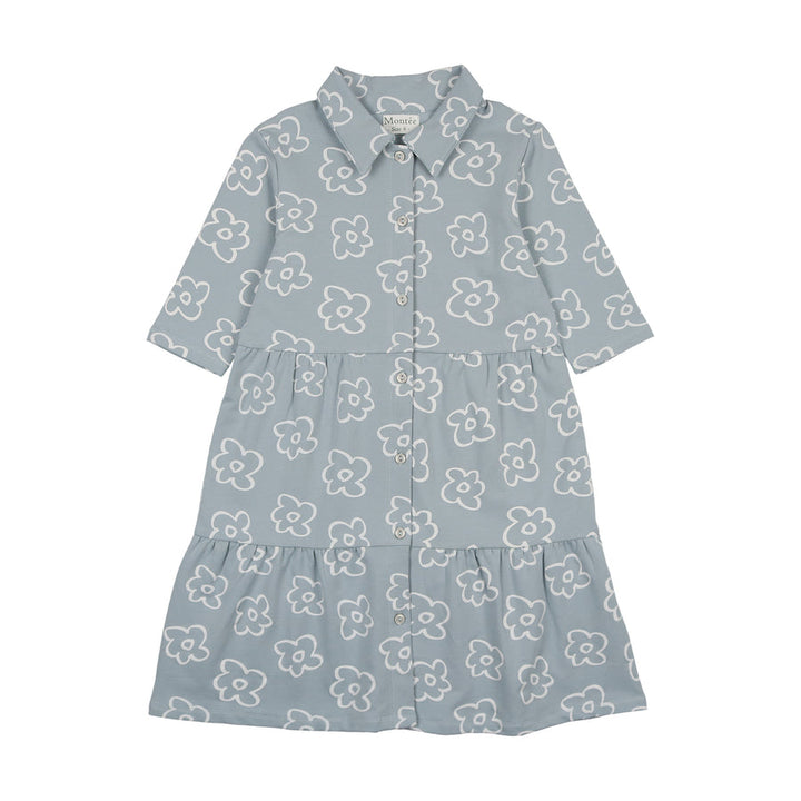 MANIERE NIÑA VESTIDO TIERED FLOWER 3/4 SLEEVE BLUE