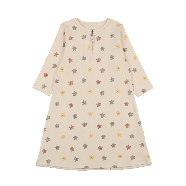 MANIERE NIÑA VESTIDO FLORAL RIBBED 3/4 SLEEVE BEIGE