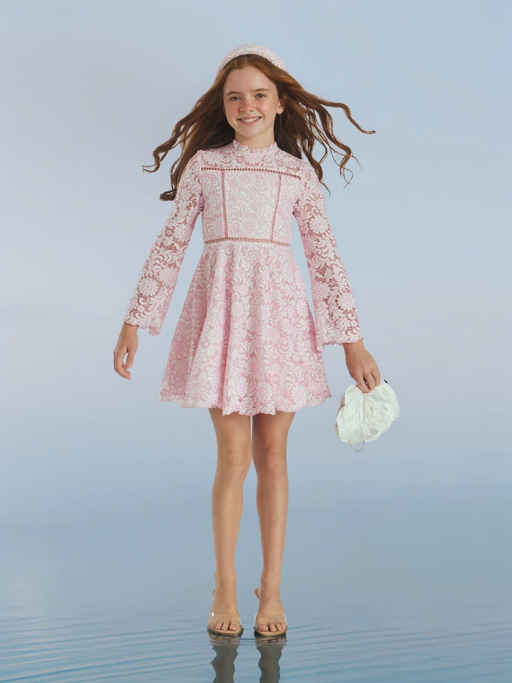 Marlo Vestido Primrose Bordado Mini Rosado para Niña