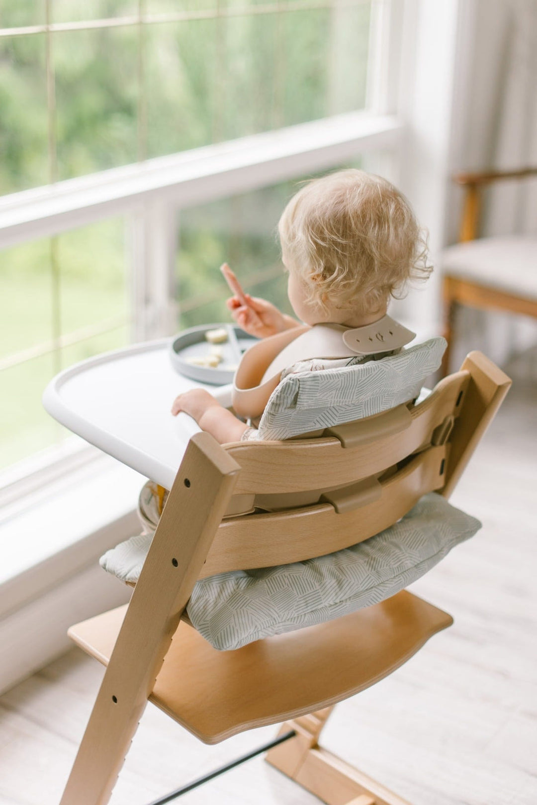 Stokke Silla de Comer Tripp Trapp Natural, Cushion Mosaic Green, Tray