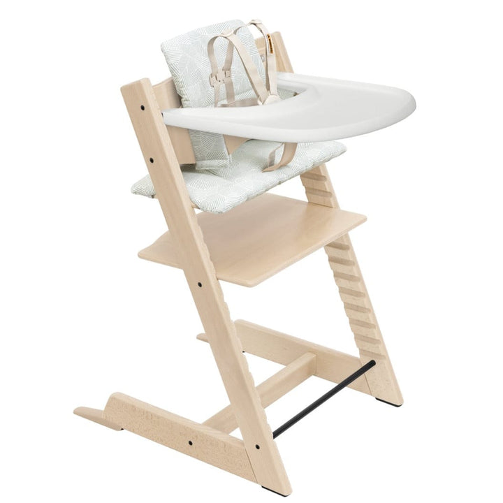 Stokke Silla de Comer Tripp Trapp Natural, Cushion Mosaic Green, Tray