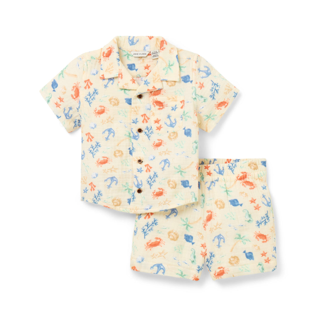 Conjunto de Short Sea Friends Nutmeg Cream para Bebé Niño