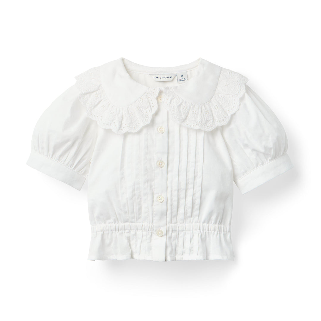 Blusa Eyelet Collar Pintuck para Niña
