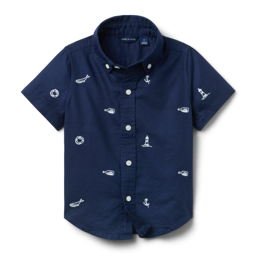 Camisa Embroidered Nautical Icon Oxford para Niño