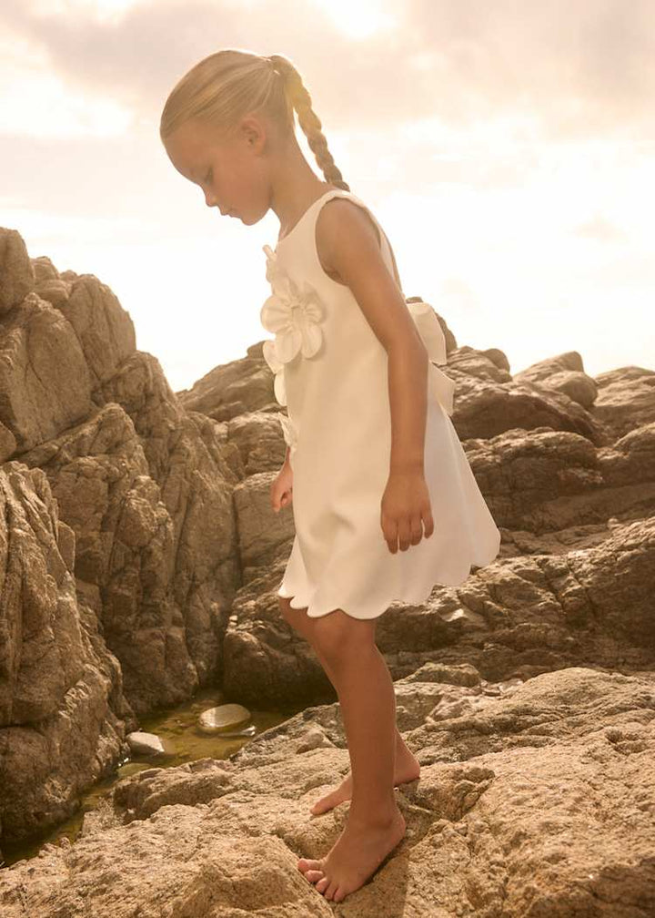 ABEL & LULA NIÑA VESTIDO CREPE FLORES 3D NATA