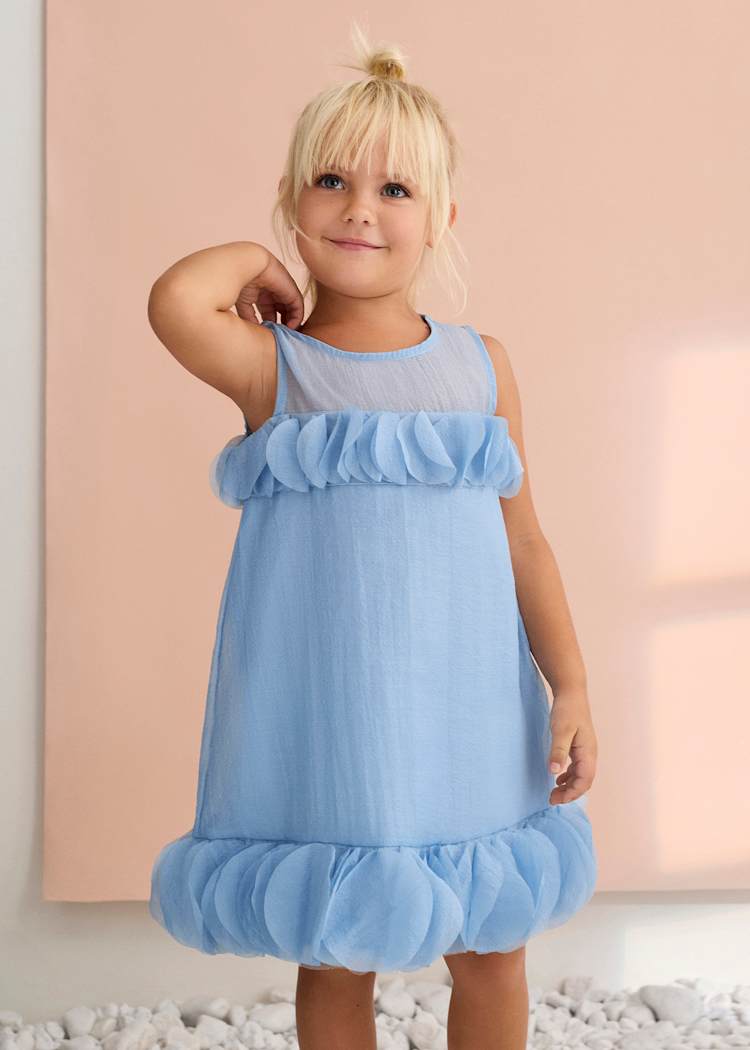 ABEL & LULA NIÑA VESTIDO ORGANZA ARRUGADA CELESTE