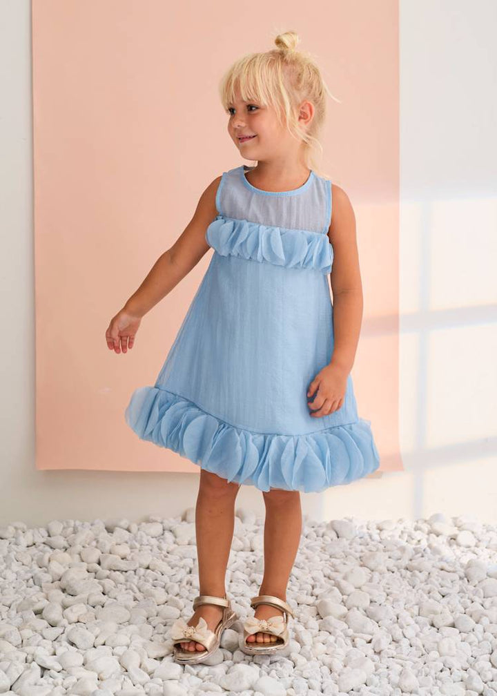 ABEL & LULA NIÑA VESTIDO ORGANZA ARRUGADA CELESTE