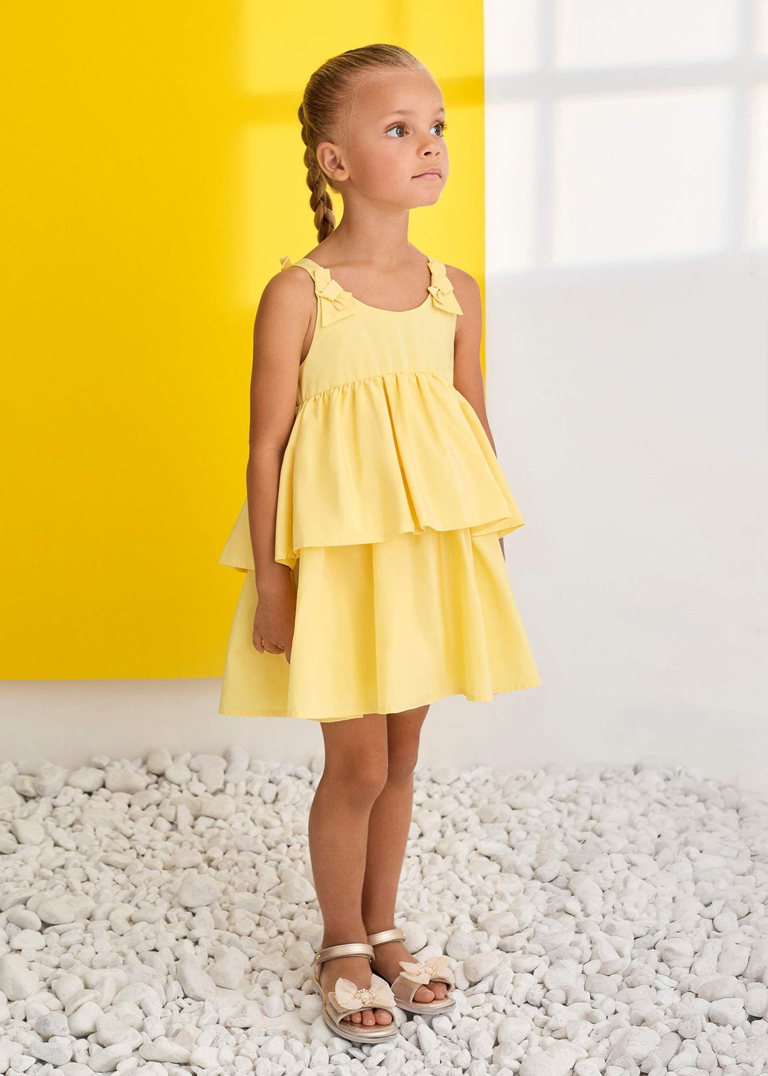 ABEL & LULA NIÑA VESTIDO TAFETAN VOLANTES AMARILLO