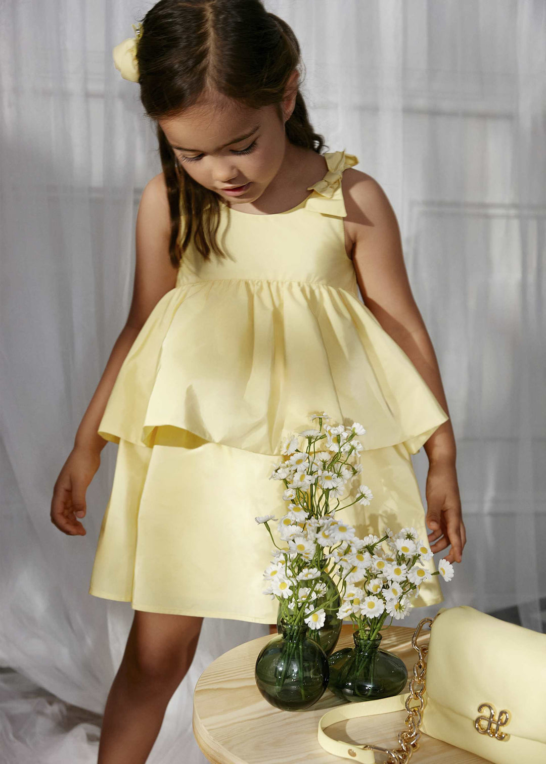 ABEL & LULA NIÑA VESTIDO TAFETAN VOLANTES AMARILLO