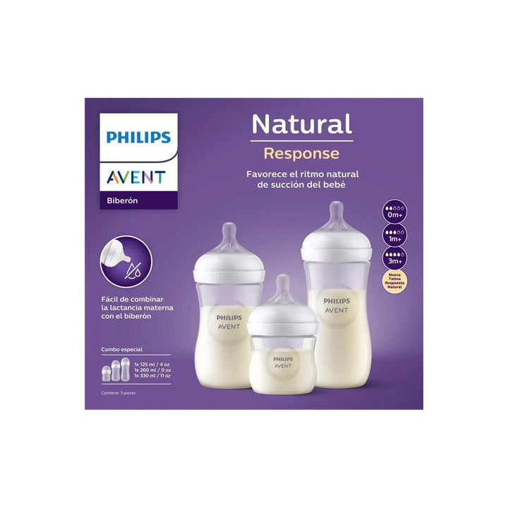 AVENT BIBERON NATURAL RESPONSE 4OZ/9OZ/11OZ CLEAR 3PCS