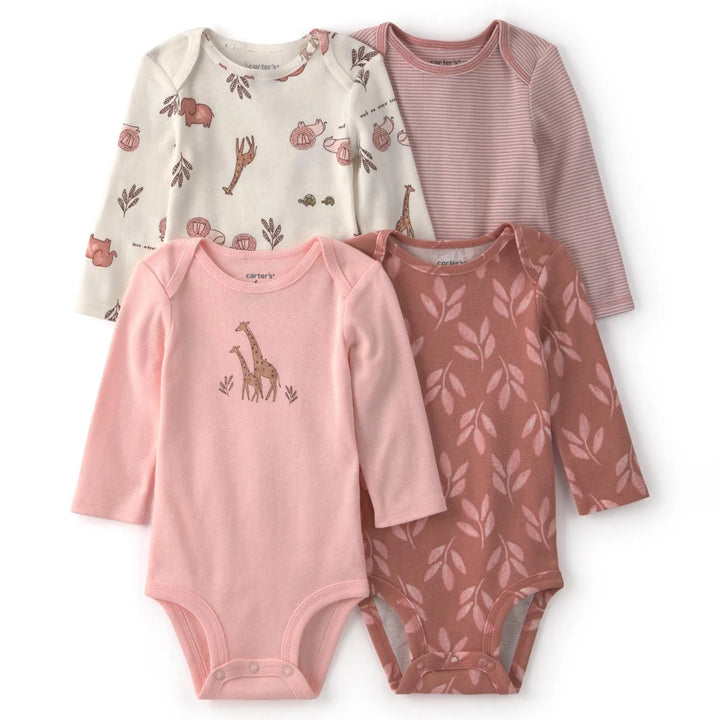 CARTERS BEBE NIÑA BODY PINK SAFARI 4PCS