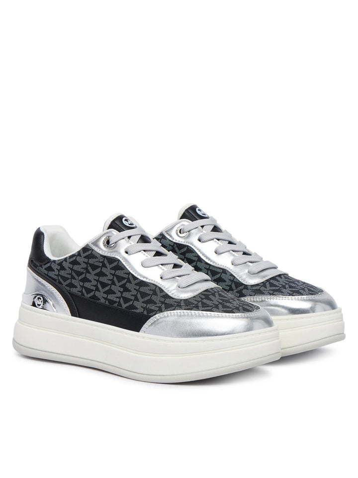 MICHAEL KORS NIÑA ZAPATILLA HAYES BLACK MONOGRAM/SILVER METALLIC